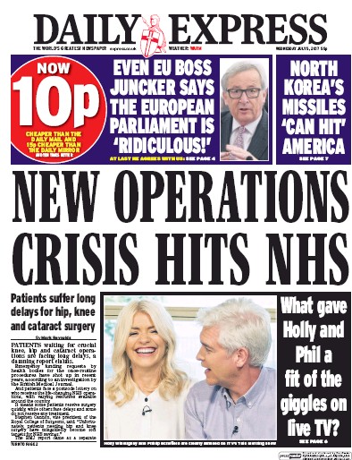 Daily Express Newspaper Front Page for 5 July 2017