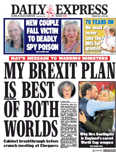 Daily Express Newspaper Front Page for 5 July 2018