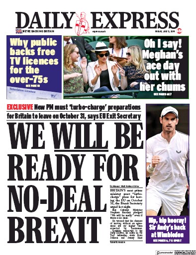 Daily Express (UK) Newspaper Front Page for 5 July 2019