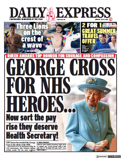 Daily Express (UK) Newspaper Front Page for 5 July 2021