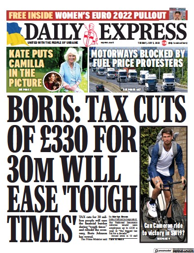 Daily Express Newspaper Front Page for 5 July 2022