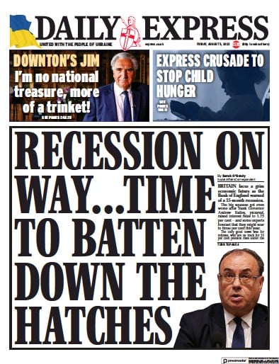 Daily Express (UK) Newspaper Front Page for 5 August 2022