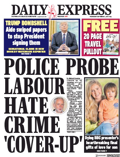 Daily Express (UK) Newspaper Front Page for 5 September 2018