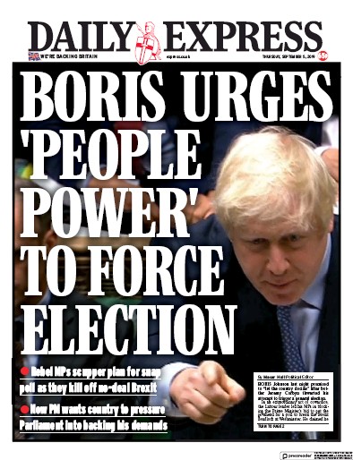 Daily Express (UK) Newspaper Front Page for 5 September 2019