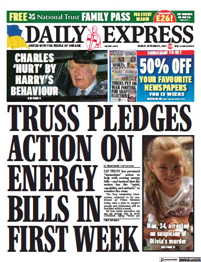 Daily Express (UK) Newspaper Front Page for 5 September 2022