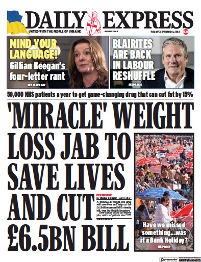 Daily Express (UK) Newspaper Front Page for 5 September 2023