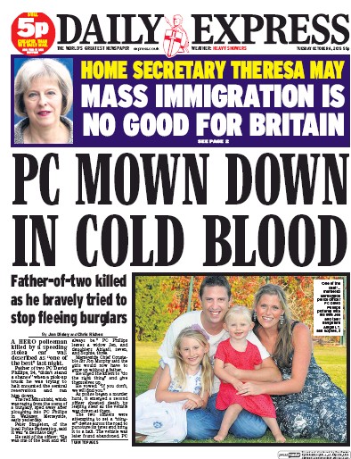 Daily Express Newspaper Front Page for 6 October 2015