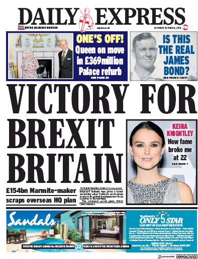 Daily Express Newspaper Front Page for 6 October 2018
