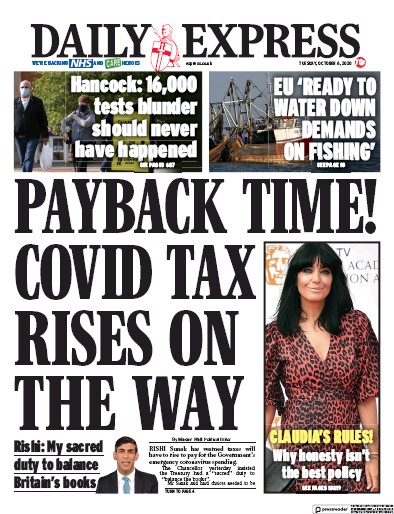 Daily Express Newspaper Front Page for 6 October 2020