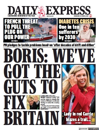 Daily Express (UK) Newspaper Front Page for 6 October 2021