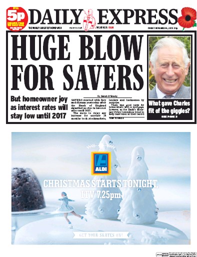 Daily Express (UK) Newspaper Front Page for 6 November 2015