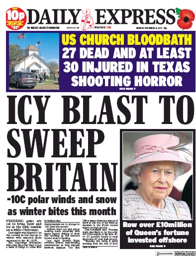 Daily Express Newspaper Front Page for 6 November 2017