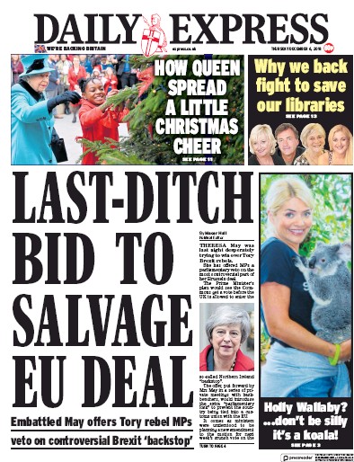 Daily Express (UK) Newspaper Front Page for 6 December 2018