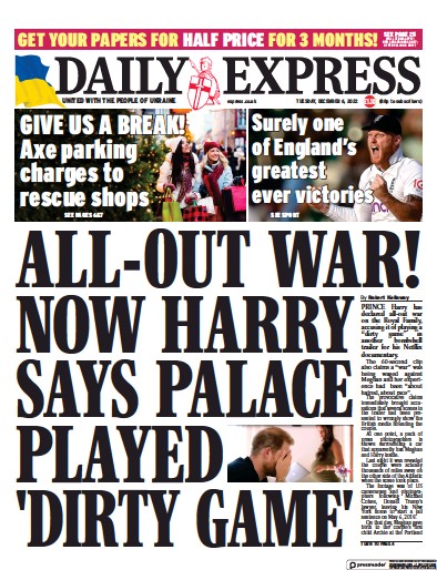 Daily Express (UK) Newspaper Front Page for 6 December 2022