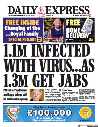 Daily Express Newspaper Front Page for 6 January 2021