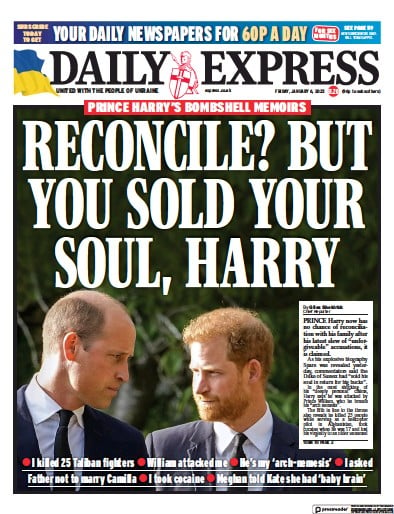 Daily Express (UK) Newspaper Front Page for 6 January 2023
