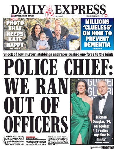 Daily Express Newspaper Front Page for 6 February 2019