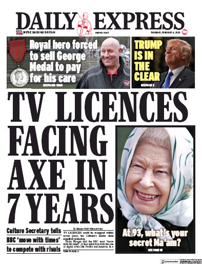 Daily Express Newspaper Front Page for 6 February 2020