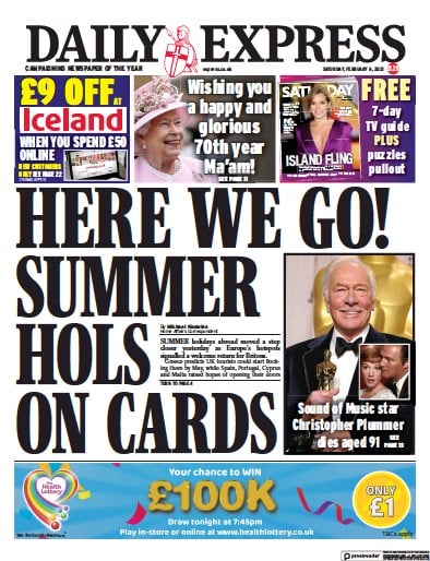Daily Express Newspaper Front Page for 6 February 2021