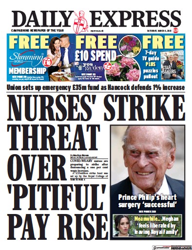 Daily Express (UK) Newspaper Front Page for 6 March 2021
