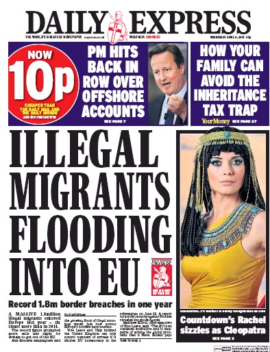 Daily Express Newspaper Front Page for 6 April 2016