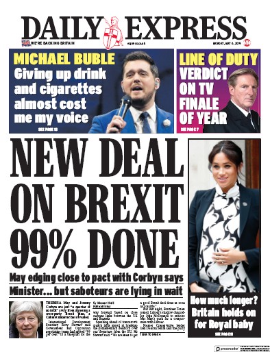 Daily Express Newspaper Front Page for 6 May 2019