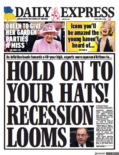 Daily Express (UK) Newspaper Front Page for 6 May 2022