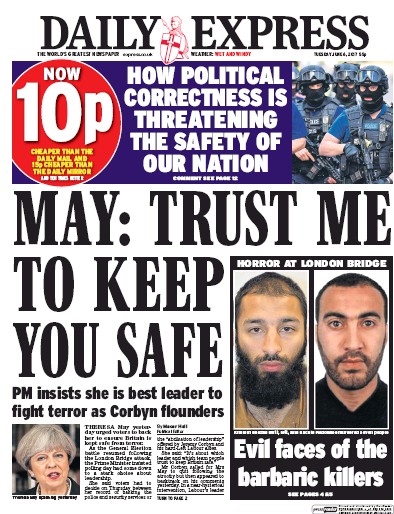 Daily Express Newspaper Front Page for 6 June 2017