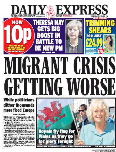 Daily Express (UK) Newspaper Front Page for 6 July 2016