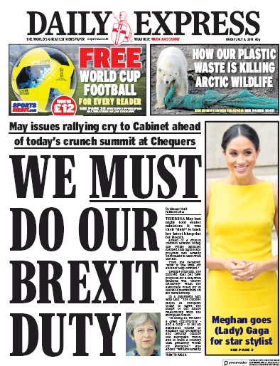 Daily Express Newspaper Front Page for 6 July 2018