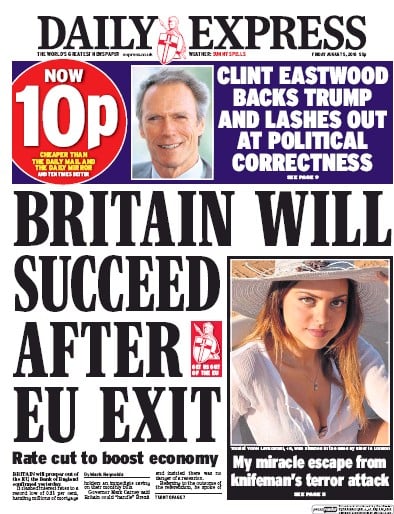 Daily Express (UK) Newspaper Front Page for 6 August 2016