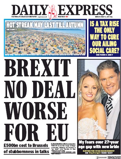 Daily Express Newspaper Front Page for 6 August 2018