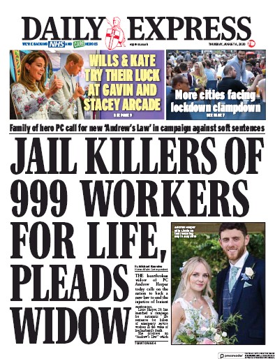 Daily Express (UK) Newspaper Front Page for 6 August 2020