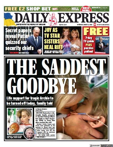 Daily Express (UK) Newspaper Front Page for 6 August 2022