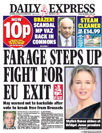 Daily Express Newspaper Front Page for 6 September 2016