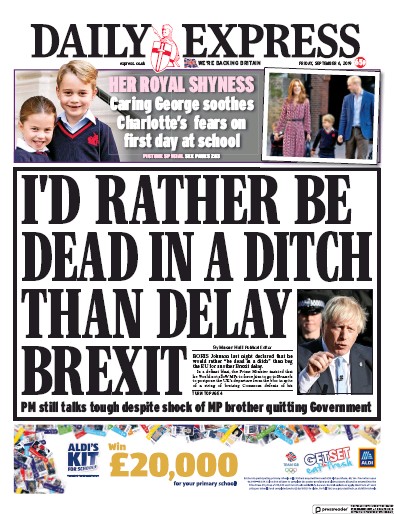 Daily Express (UK) Newspaper Front Page for 6 September 2019