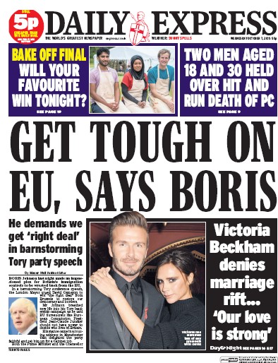 Daily Express Newspaper Front Page for 7 October 2015