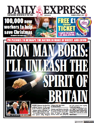Daily Express (UK) Newspaper Front Page for 7 October 2021