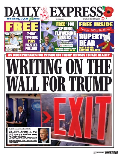 Daily Express (UK) Newspaper Front Page for 7 November 2020