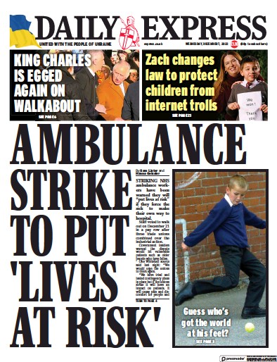 Daily Express (UK) Newspaper Front Page for 7 December 2022