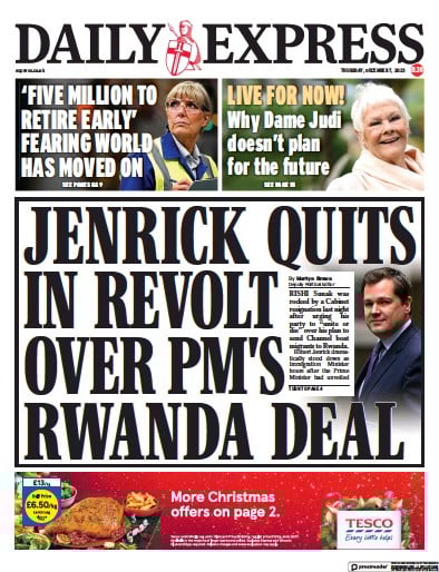 Daily Express (UK) Newspaper Front Page for 7 December 2023