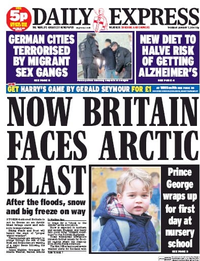 Daily Express Newspaper Front Page for 7 January 2016
