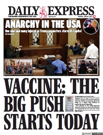 Daily Express (UK) Newspaper Front Page for 7 January 2021