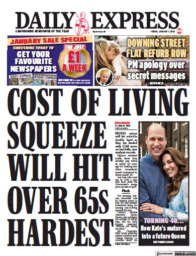 Daily Express (UK) Newspaper Front Page for 7 January 2022