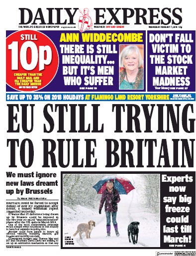 Daily Express (UK) Newspaper Front Page for 7 February 2018