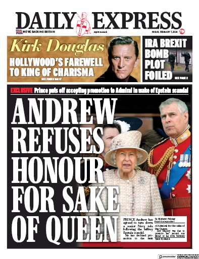 Daily Express Newspaper Front Page for 7 February 2020