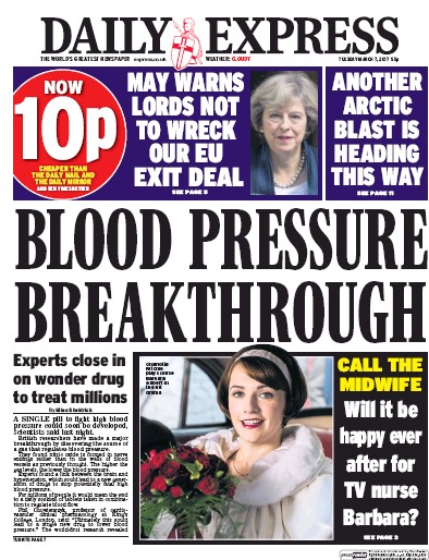 Daily Express (UK) Newspaper Front Page for 7 March 2017
