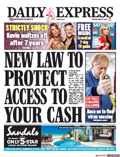 Daily Express Newspaper Front Page for 7 March 2020