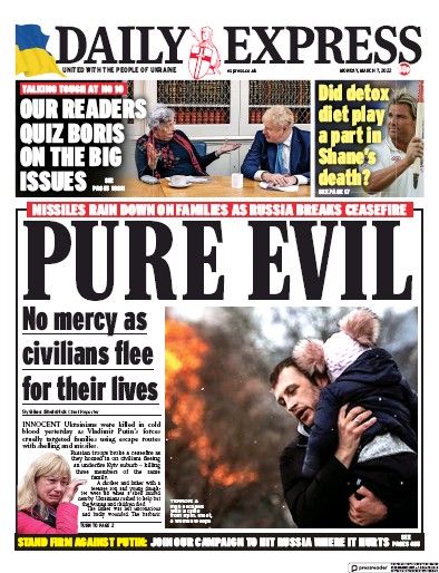 Daily Express (UK) Newspaper Front Page for 7 March 2022
