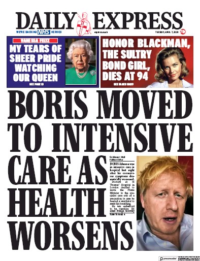 Daily Express Newspaper Front Page for 7 April 2020